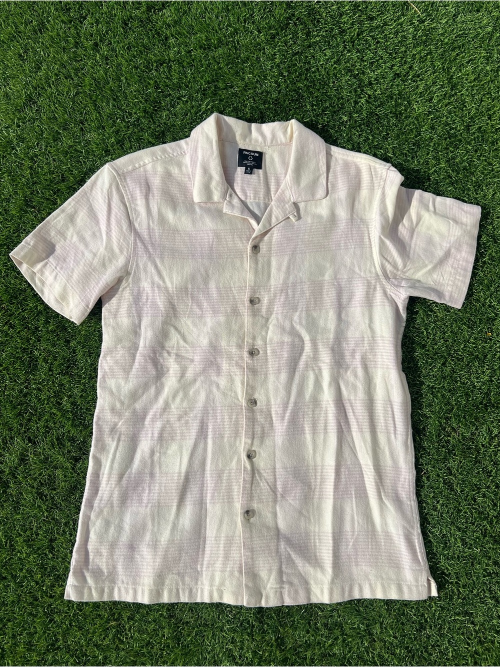 PacSun cream button-up shirt with thin vertical stripes